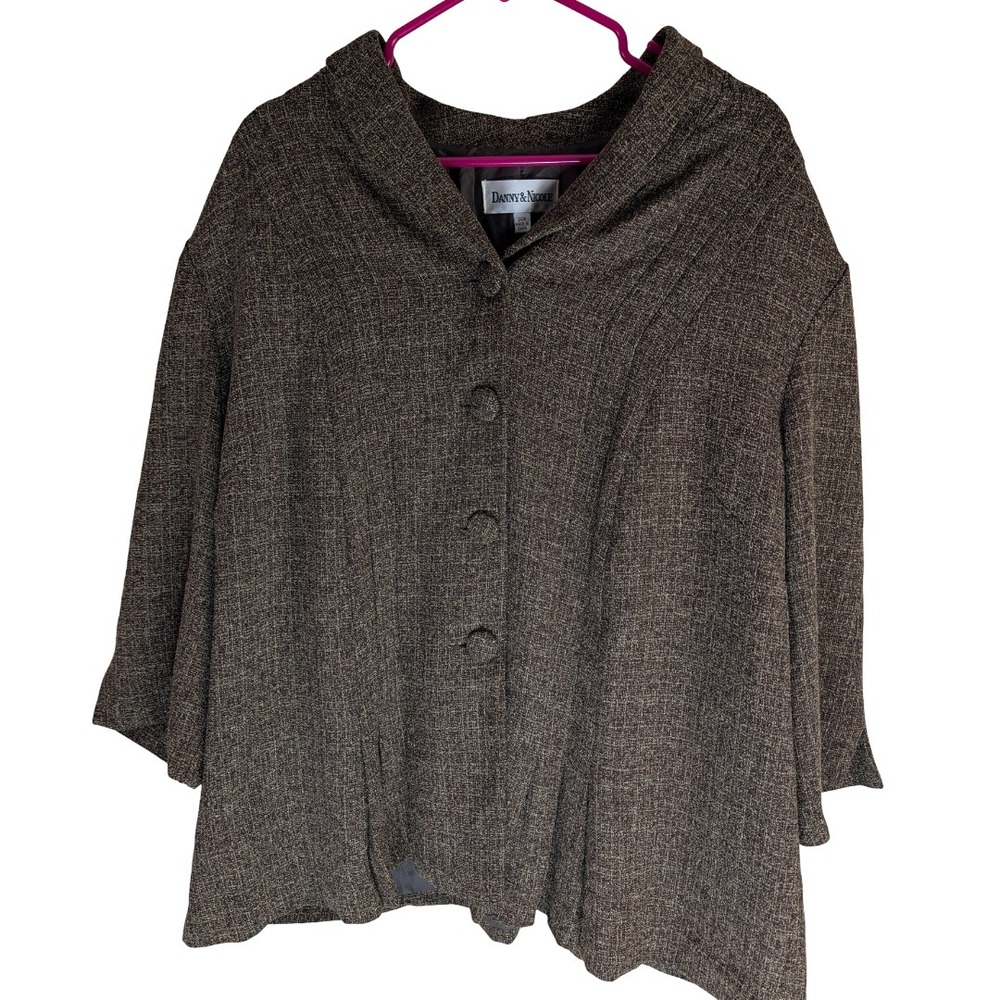Danny & Nicole Blazer Womens 24W Brown Textured Shawl Collar 3/4 Sleeve - Picture 1 of 14